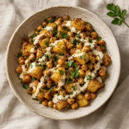 Fırında tahinli patates ve nohut