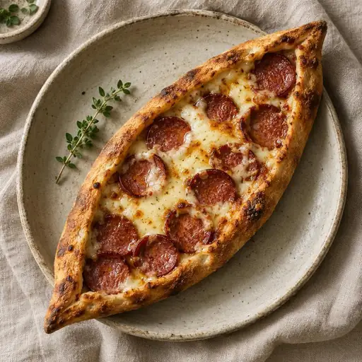 Sucuklu kaşarlı pide