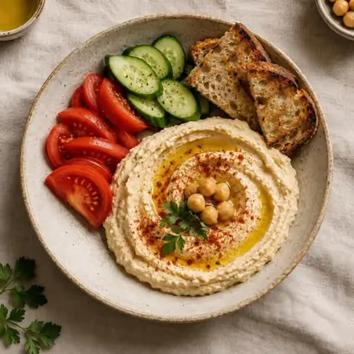 Humuslu kahvaltı tabağı