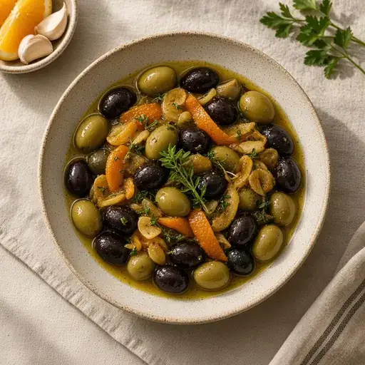 Portakallı kekikli ılık zeytin
