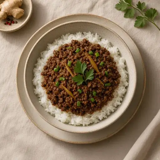 Zencefilli kıymalı pilav kâsesi