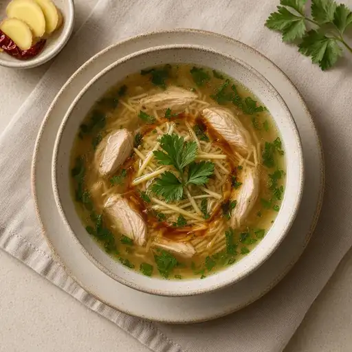 Zencefilli tavuklu erişte çorbası