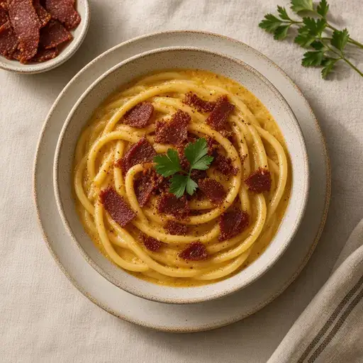 Pastırmalı karbonara