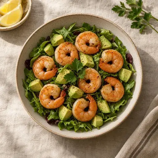 Avokadolu karides salatası