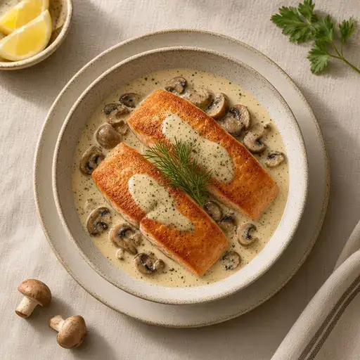 Mantarlı kremalı somon
