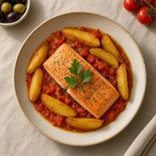 Domates soslu somon ve patates