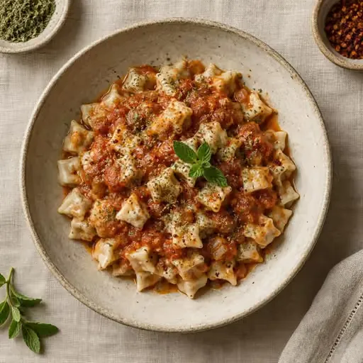 Vegan mercimekli mantı